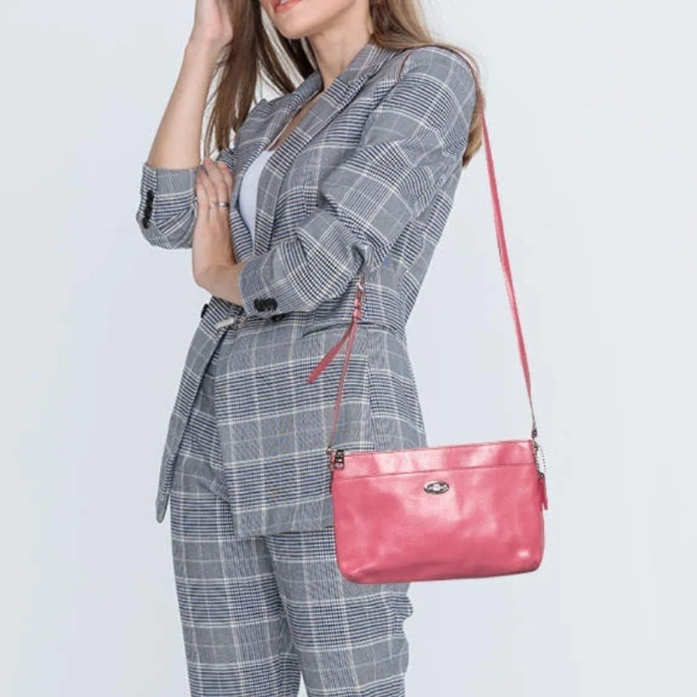 Coach Pink Crossgrain Leather East West Crossbody Bag